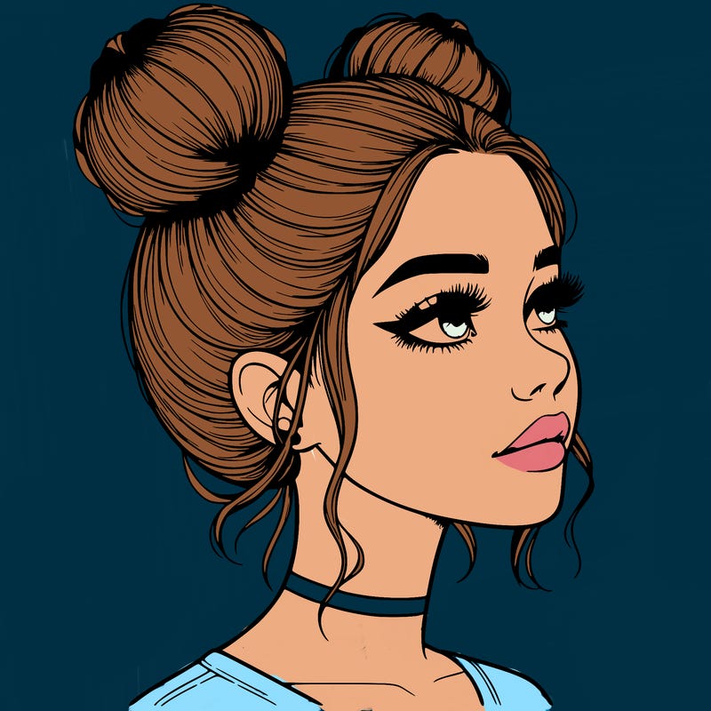 realistic girl with buns on the top of her head