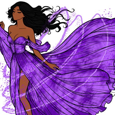 realistic woman in dress flowing the the wind