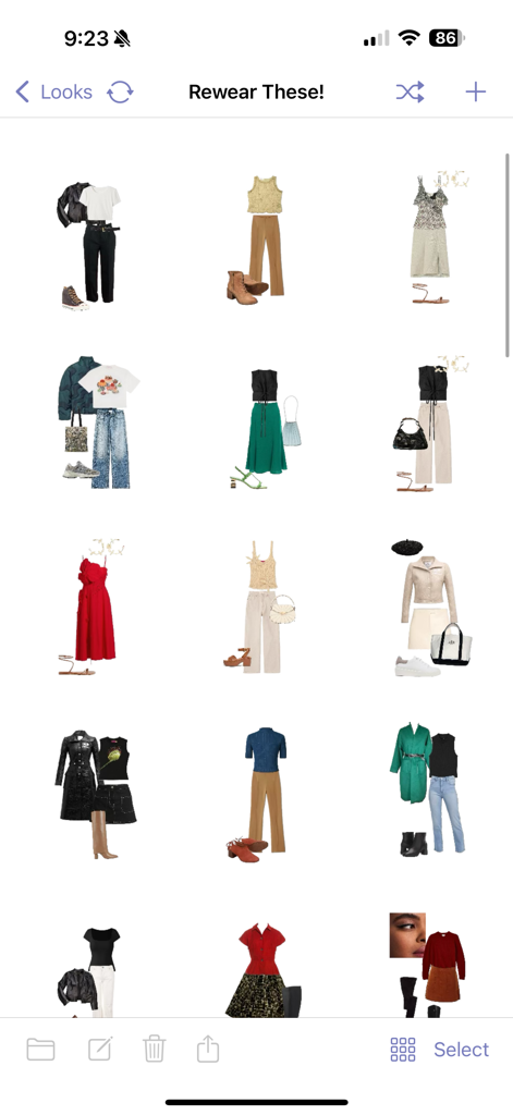 A grid of magazine style outfit collages in the Stylebook digital closet app