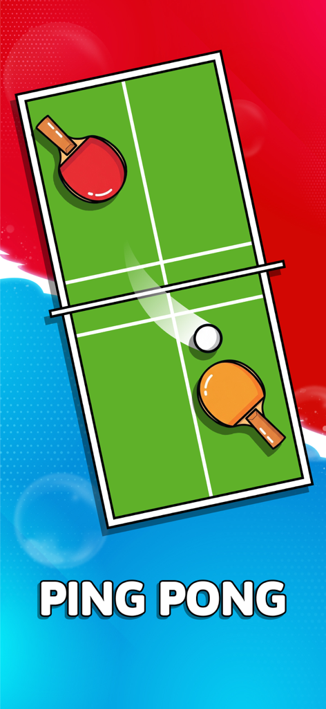 Two Player Games - Red Vs Blue - Top down view of a ping pong mini game for two players on a single device screen