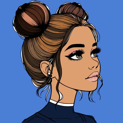 realistic girl with buns on the top of her head