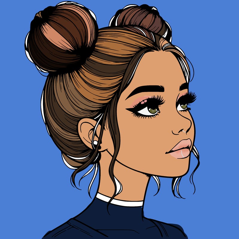 realistic girl with buns on the top of her head