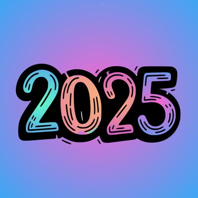 one line scrawled numbers sketch design “2025”