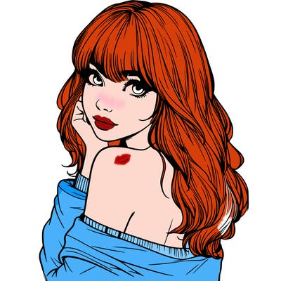 realistic girl with bangs looking over her shoulder