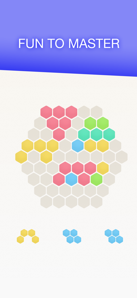Hexagonal puzzle board with colorful blocks in the Hex FRVR game
