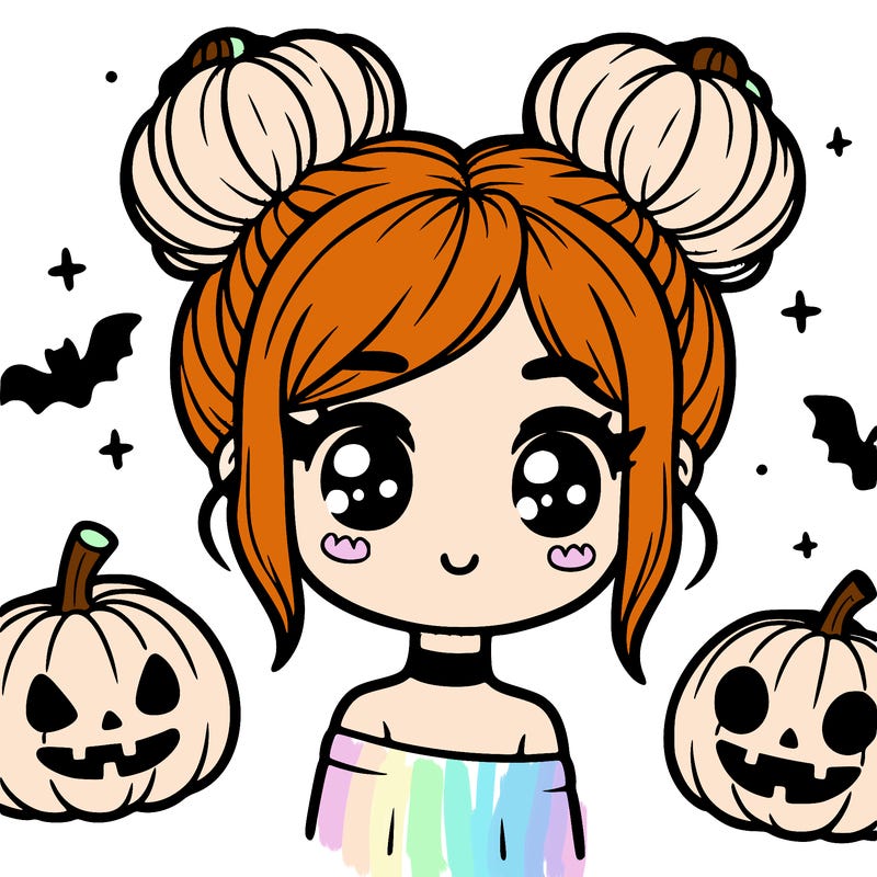 cute halloween girl with buns in her hair
