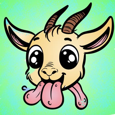 a goat with one head that has three tongues sticking out