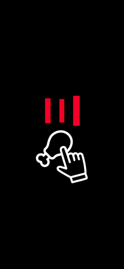 Stylized icon of a hand clicking on a fried chicken leg against a black background
