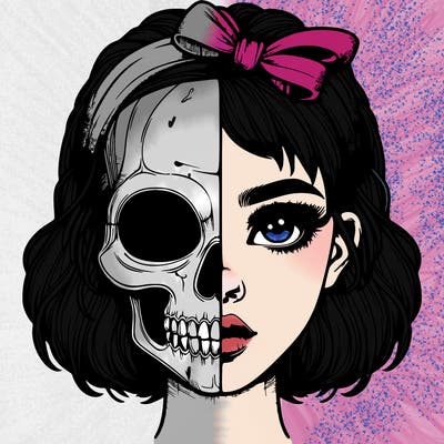 realistic girl with half skull mask