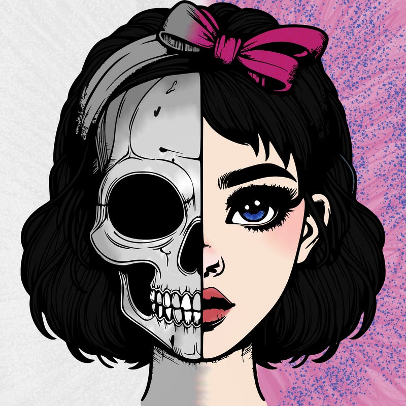 realistic girl with half skull mask