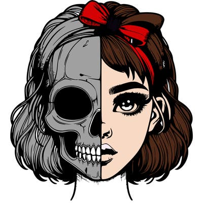 realistic girl with half skull mask