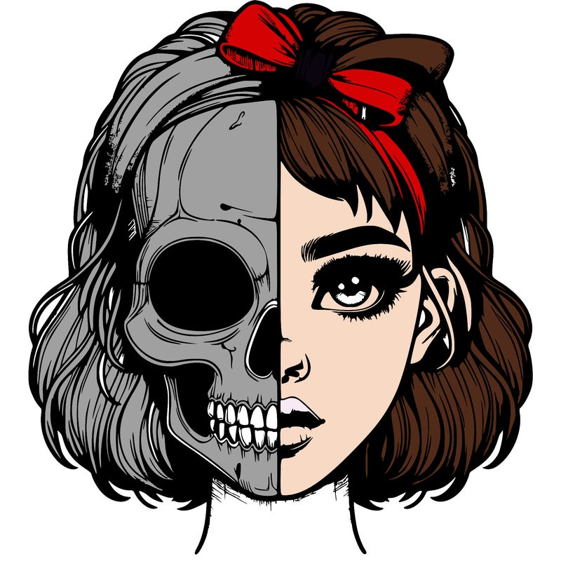 realistic girl with half skull mask