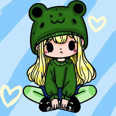 a girl wearing a frog hat and some frog socks