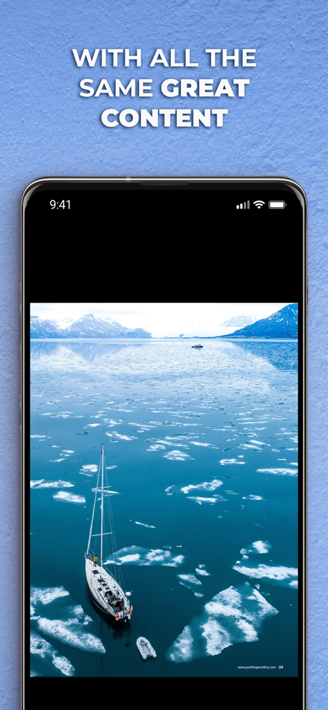 Yachting Monthly Magazine NA - Una barca a vela che naviga tra gli iceberg sull'app della rivista Yachting Monthly