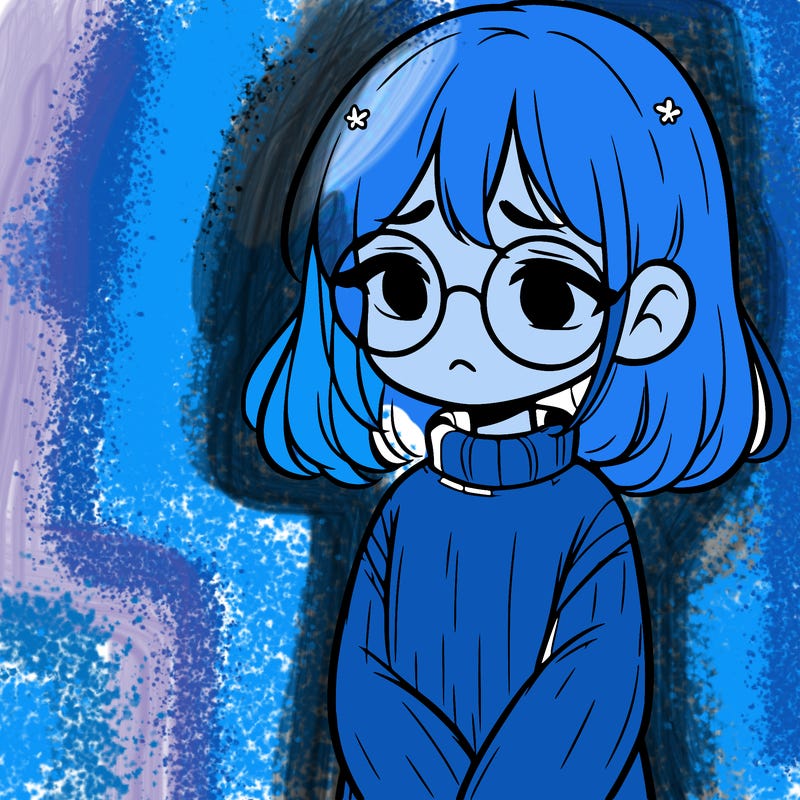 sad girl with glasses in a sweater