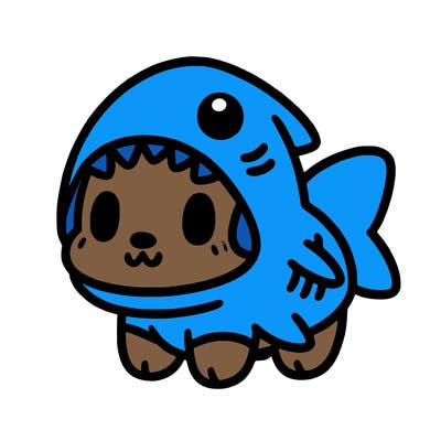 cute dog wearing a shark costume