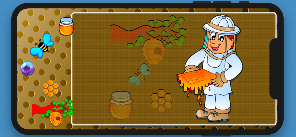 Educational puzzle for toddlers featuring a beekeeper profession with honey bees and beehive elements
