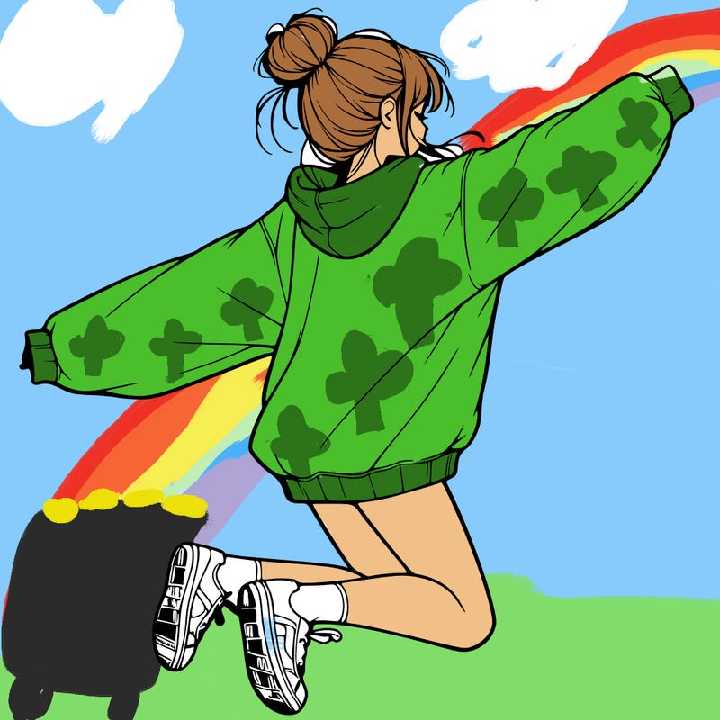 realistic girl jumping with a bun and oversized sweatshirt