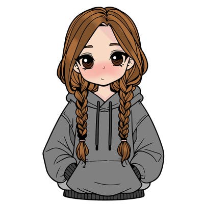 a realistic girl with a oversized hoodie and she has braids