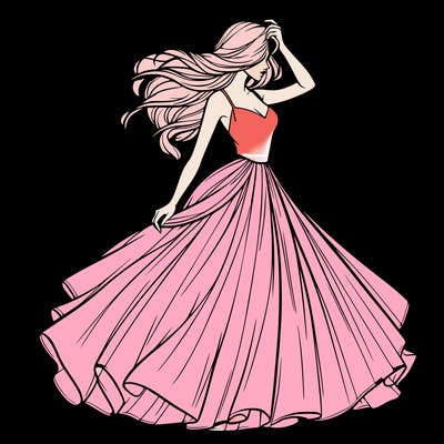 realistic woman with dress flowing in the wind