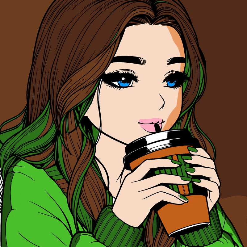 realistic girl drinking coffee
