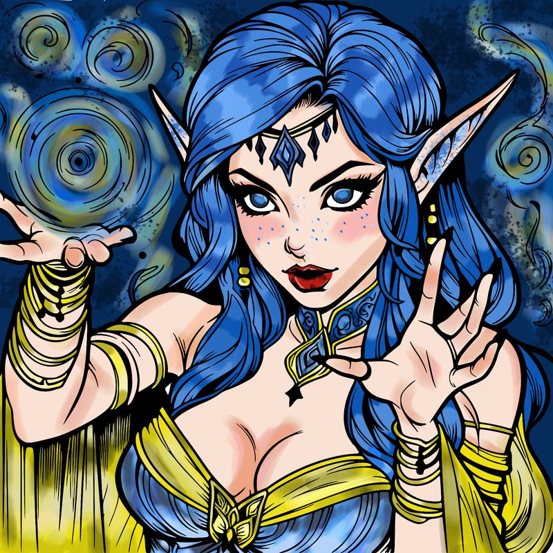 realistic scary beautiful elf sorceress casting spell
