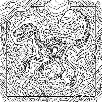 Embark on an archaeological expedition from your home with this captivating Velociraptor fossil coloring page. Detail the ancient bones and excavation site, bringing this prehistoric discovery to life with your favorite colors.