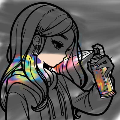 a realistic girl spray painting