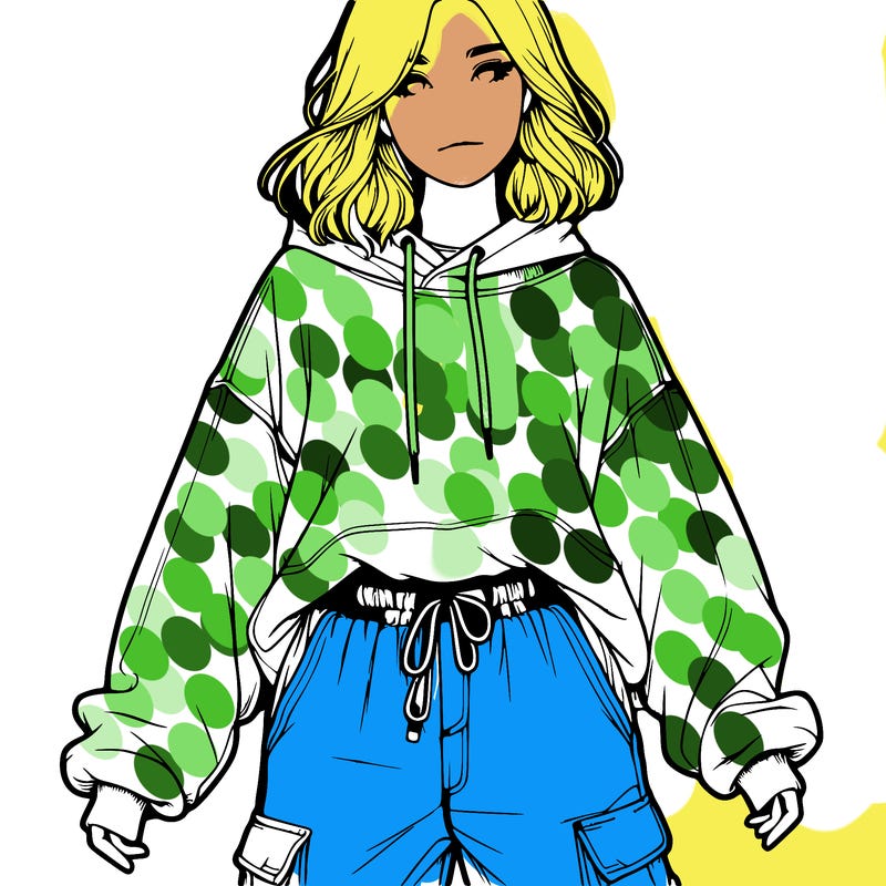 realistic girl in sweatshirt and cargo pants