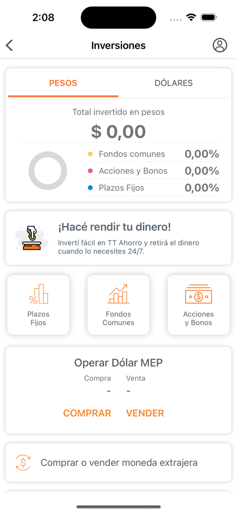 Banca Móvil Banco Hipotecario - Investment screen of the Banca Movil Banco Hipotecario app for managing Argentine assets
