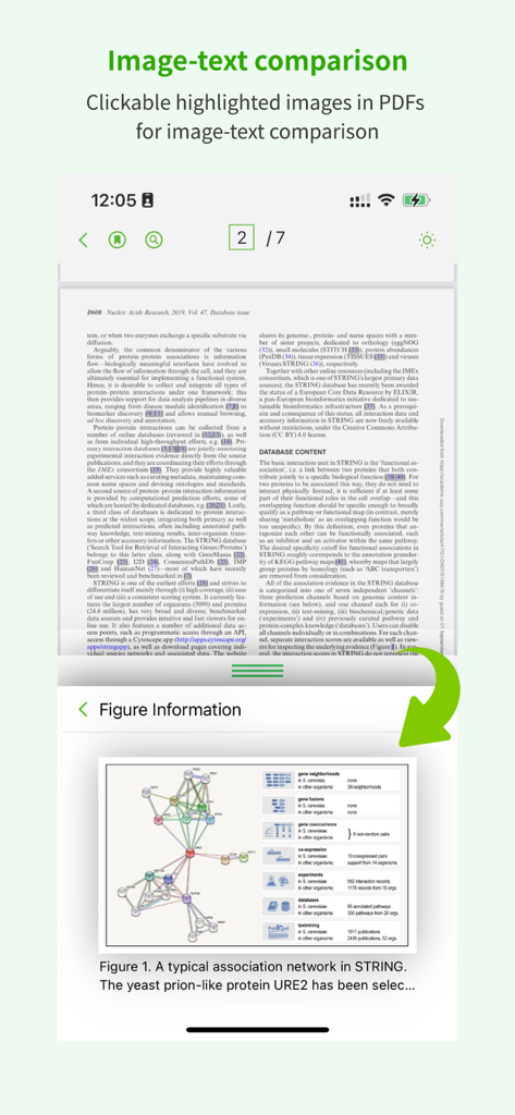 ivySCI mobile interface showing a research paper text and its extracted scientific diagram for comparison
