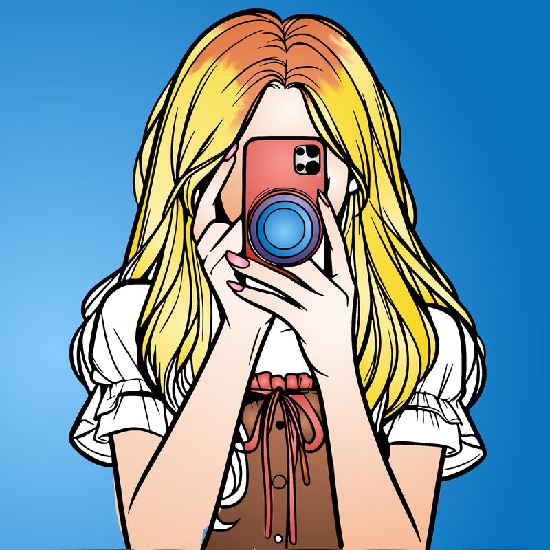 a realistic girl holding her phone taking pictures