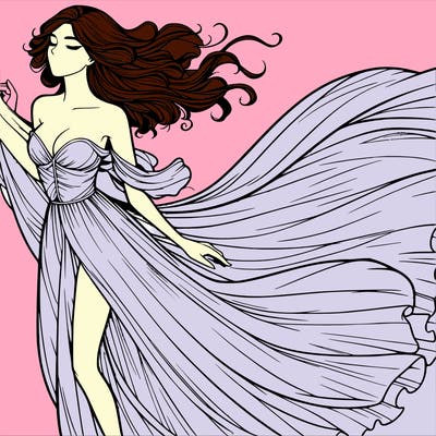 realistic woman in dress flowing the the wind