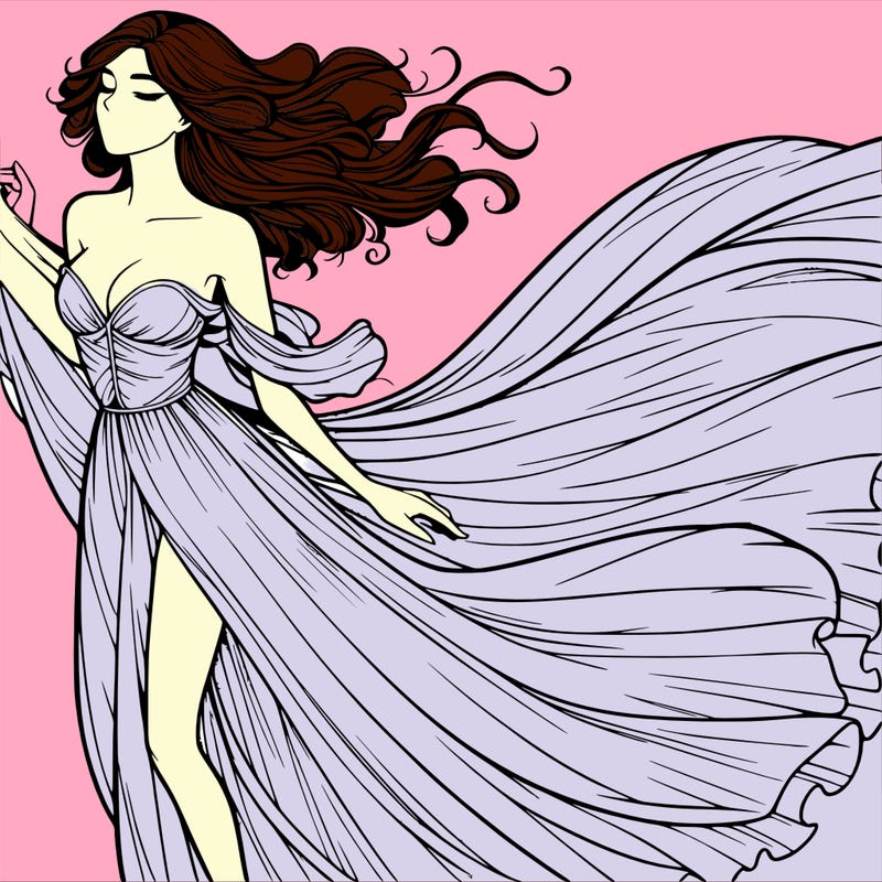 realistic woman in dress flowing the the wind