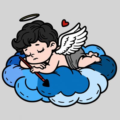 cupid asleep on a cloud