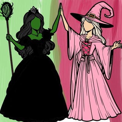 detailed realistic split of a princess and a witch