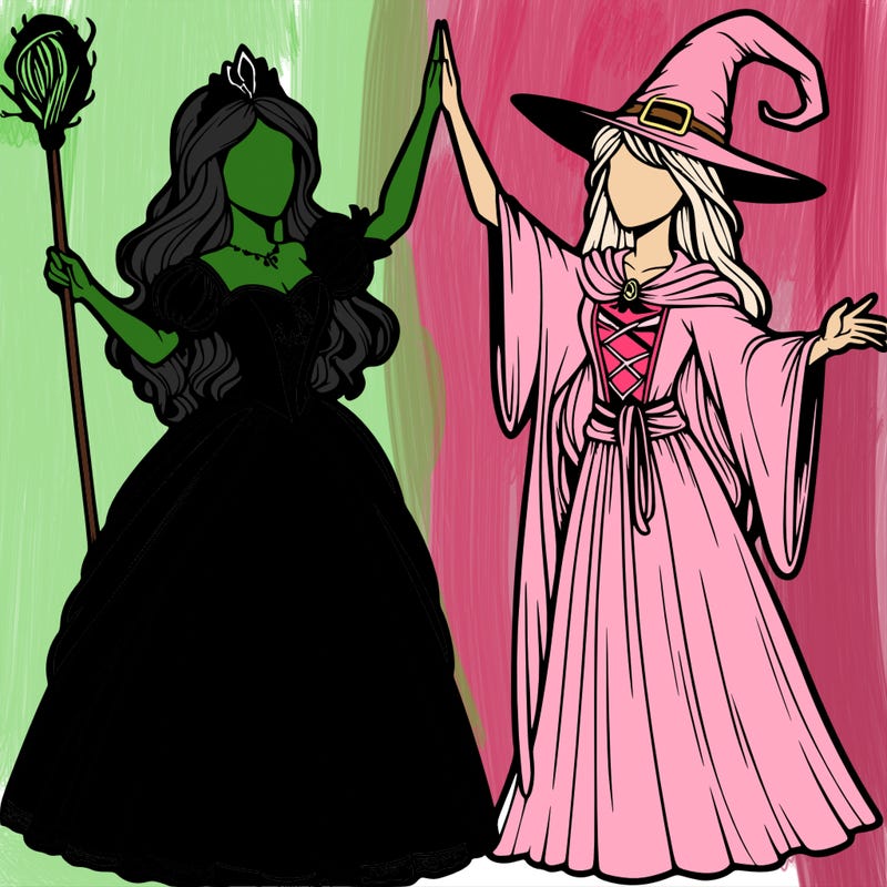 detailed realistic split of a princess and a witch
