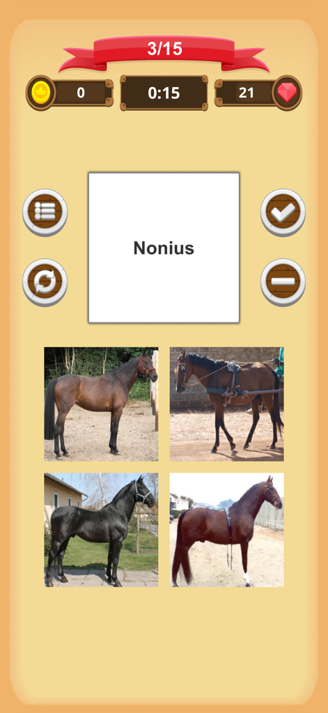 Horse Quiz - A trivia question in the Horse Quiz app asking to identify a horse breed from four photos