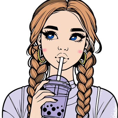 realistic girl with braided hair drinking boba