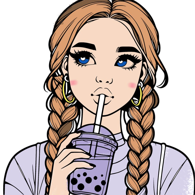 realistic girl with braided hair drinking boba