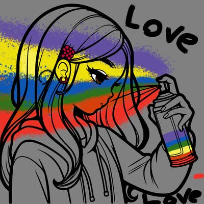 a realistic girl spray painting