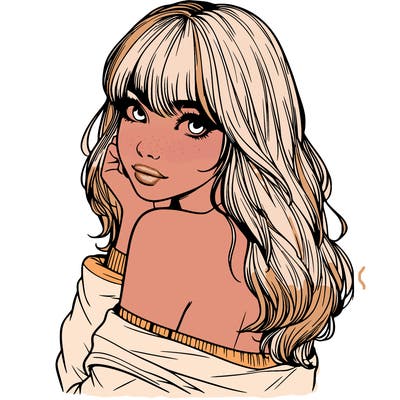 realistic girl with bangs looking over her shoulder