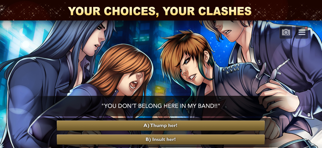 A screenshot of Is It Love Colin showing a dramatic confrontation and player choice options.