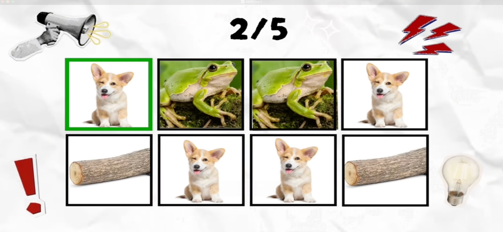 Say the Word on the Beat Game - Educational game screen with a grid of animals and objects for rhythm-based speech practice