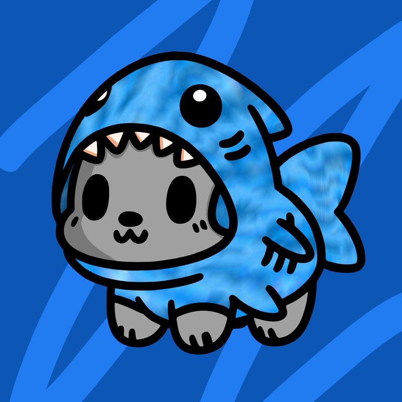 cute dog wearing a shark costume