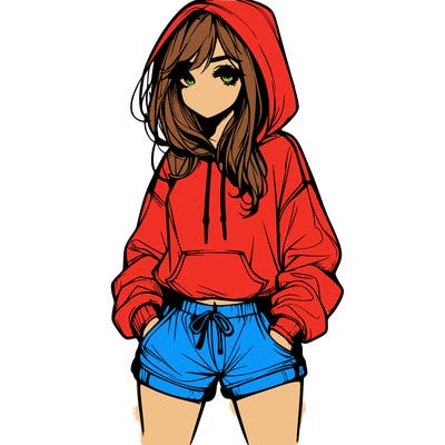 realistic girl in shorts and hoodie