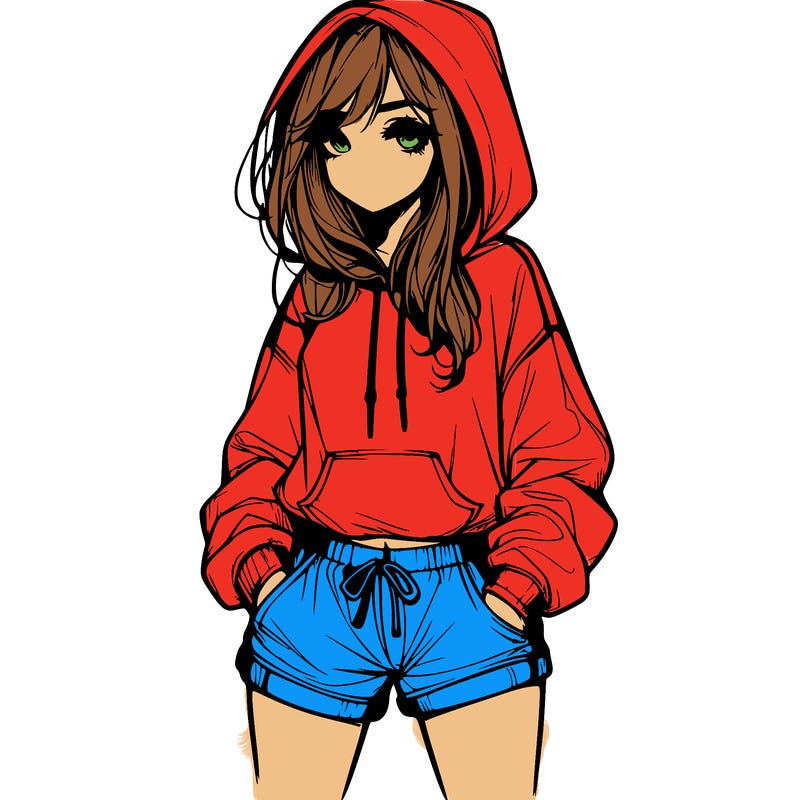 realistic girl in shorts and hoodie