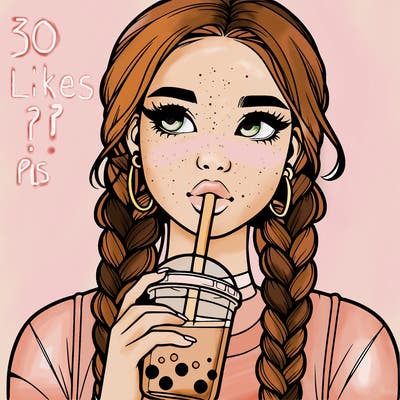 realistic girl with braided hair drinking boba