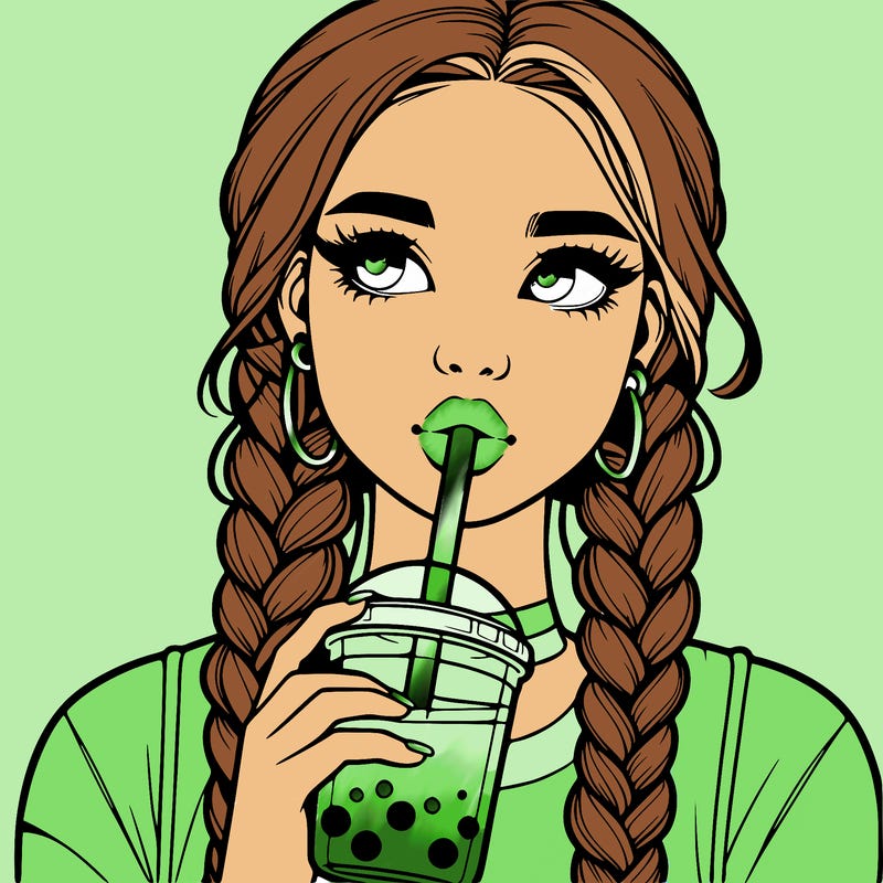 realistic girl with braided hair drinking boba