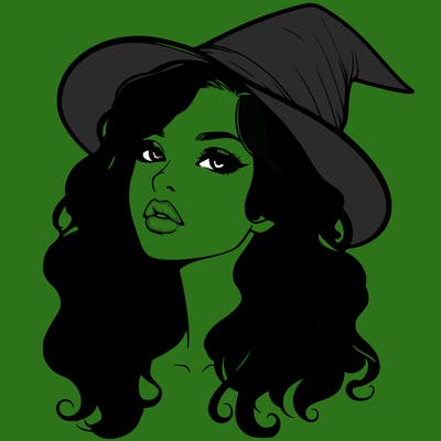 realistic witch girl with wavy hair and lips